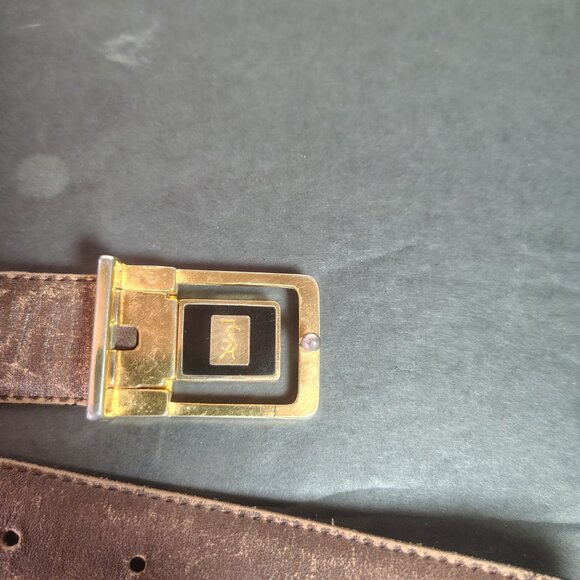 VINTAGE Yves Saint Laurent YSL Belt 42.5" 1" Black Leather Reversible Buckle - Picture 5 of 15